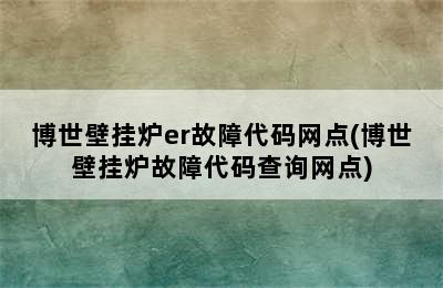 博世壁挂炉er故障代码网点(博世壁挂炉故障代码查询网点)