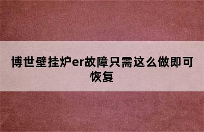 博世壁挂炉er故障只需这么做即可恢复