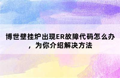 博世壁挂炉出现ER故障代码怎么办，为你介绍解决方法