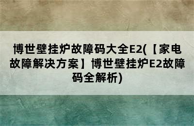 博世壁挂炉故障码大全E2(【家电故障解决方案】博世壁挂炉E2故障码全解析)