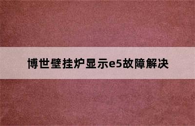 博世壁挂炉显示e5故障解决