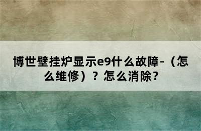 博世壁挂炉显示e9什么故障-（怎么维修）？怎么消除？