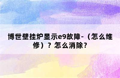 博世壁挂炉显示e9故障-（怎么维修）？怎么消除？