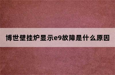 博世壁挂炉显示e9故障是什么原因