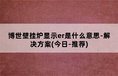 博世壁挂炉显示er是什么意思-解决方案(今日-推荐)