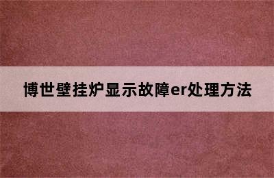 博世壁挂炉显示故障er处理方法