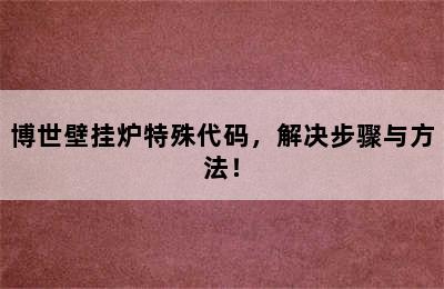 博世壁挂炉特殊代码，解决步骤与方法！