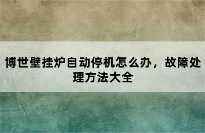 博世壁挂炉自动停机怎么办，故障处理方法大全