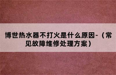 博世热水器不打火是什么原因-（常见故障维修处理方案）