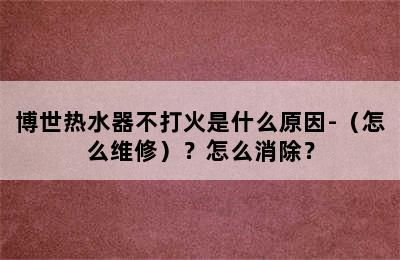 博世热水器不打火是什么原因-（怎么维修）？怎么消除？