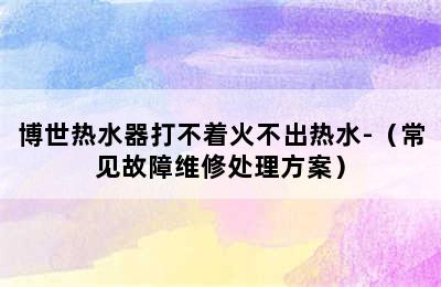 博世热水器打不着火不出热水-（常见故障维修处理方案）