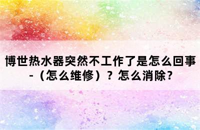 博世热水器突然不工作了是怎么回事-（怎么维修）？怎么消除？