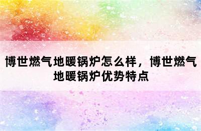 博世燃气地暖锅炉怎么样，博世燃气地暖锅炉优势特点