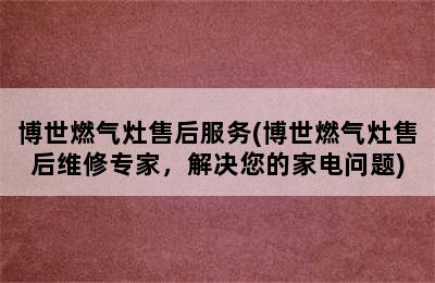 博世燃气灶售后服务(博世燃气灶售后维修专家，解决您的家电问题)