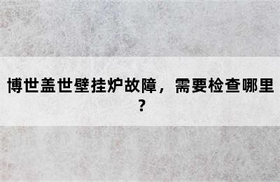 博世盖世壁挂炉故障，需要检查哪里？