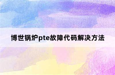 博世锅炉pte故障代码解决方法