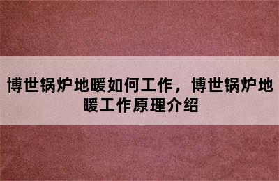 博世锅炉地暖如何工作，博世锅炉地暖工作原理介绍