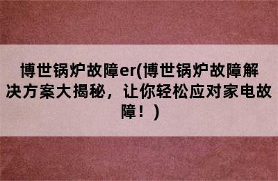 博世锅炉故障er(博世锅炉故障解决方案大揭秘，让你轻松应对家电故障！)