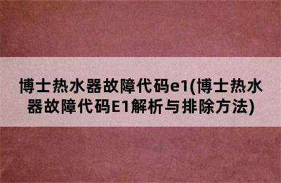 博士热水器故障代码e1(博士热水器故障代码E1解析与排除方法)