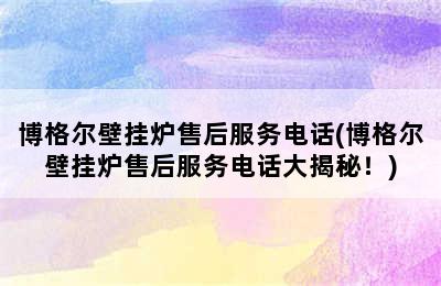 博格尔壁挂炉售后服务电话(博格尔壁挂炉售后服务电话大揭秘！)