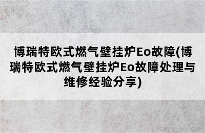 博瑞特欧式燃气壁挂炉Eo故障(博瑞特欧式燃气壁挂炉Eo故障处理与维修经验分享)