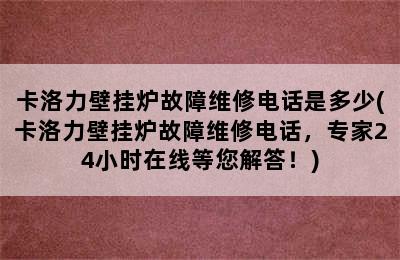 卡洛力壁挂炉故障维修电话是多少(卡洛力壁挂炉故障维修电话，专家24小时在线等您解答！)