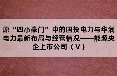 原“四小豪门”中的国投电力与华润电力最新布局与经营情况——能源央企上市公司（Ⅴ）