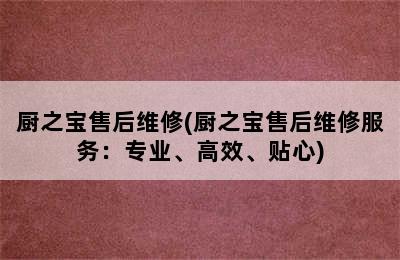 厨之宝售后维修(厨之宝售后维修服务：专业、高效、贴心)