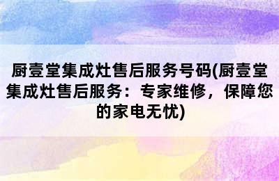 厨壹堂集成灶售后服务号码(厨壹堂集成灶售后服务：专家维修，保障您的家电无忧)