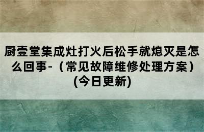 厨壹堂集成灶打火后松手就熄灭是怎么回事-（常见故障维修处理方案）(今日更新)