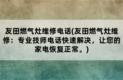 友田燃气灶维修电话(友田燃气灶维修：专业技师电话快速解决，让您的家电恢复正常。)