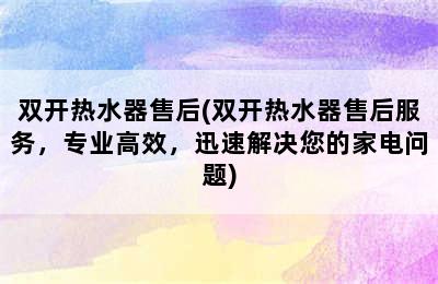 双开热水器售后(双开热水器售后服务，专业高效，迅速解决您的家电问题)