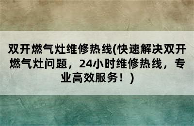 双开燃气灶维修热线(快速解决双开燃气灶问题，24小时维修热线，专业高效服务！)