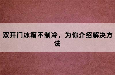 双开门冰箱不制冷，为你介绍解决方法