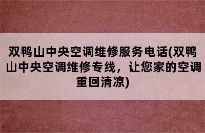 双鸭山中央空调维修服务电话(双鸭山中央空调维修专线，让您家的空调重回清凉)