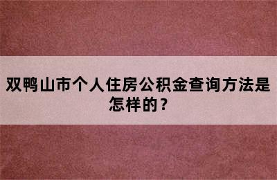 双鸭山市个人住房公积金查询方法是怎样的？