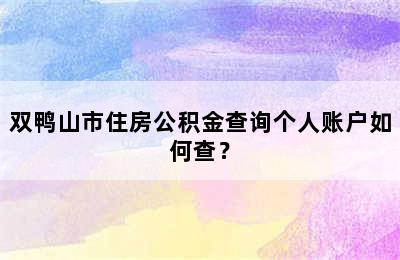 双鸭山市住房公积金查询个人账户如何查？