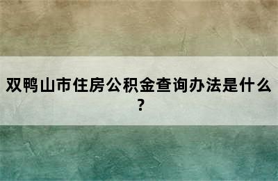 双鸭山市住房公积金查询办法是什么？