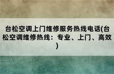 台松空调上门维修服务热线电话(台松空调维修热线：专业、上门、高效)