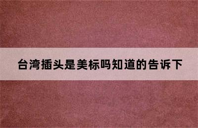 台湾插头是美标吗知道的告诉下