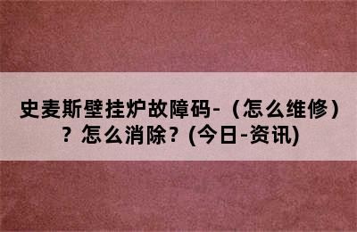 史麦斯壁挂炉故障码-（怎么维修）？怎么消除？(今日-资讯)