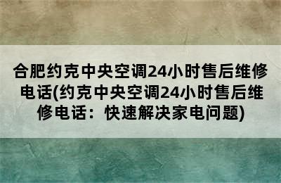 合肥约克中央空调24小时售后维修电话(约克中央空调24小时售后维修电话：快速解决家电问题)