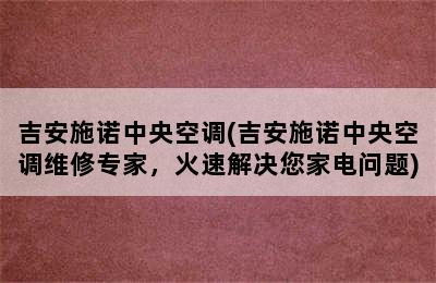 吉安施诺中央空调(吉安施诺中央空调维修专家，火速解决您家电问题)