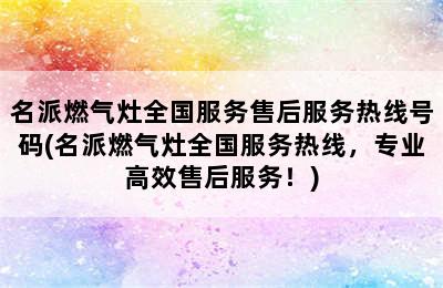 名派燃气灶全国服务售后服务热线号码(名派燃气灶全国服务热线，专业高效售后服务！)