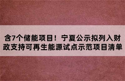 含7个储能项目！宁夏公示拟列入财政支持可再生能源试点示范项目清单