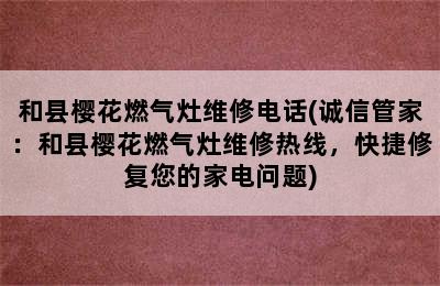 和县樱花燃气灶维修电话(诚信管家：和县樱花燃气灶维修热线，快捷修复您的家电问题)