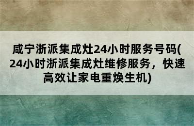 咸宁浙派集成灶24小时服务号码(24小时浙派集成灶维修服务，快速高效让家电重焕生机)