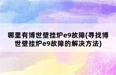 哪里有博世壁挂炉e9故障(寻找博世壁挂炉e9故障的解决方法)