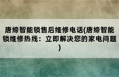 唐缔智能锁售后维修电话(唐缔智能锁维修热线：立即解决您的家电问题)