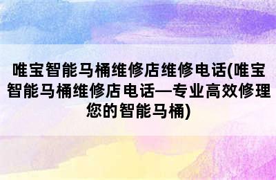 唯宝智能马桶维修店维修电话(唯宝智能马桶维修店电话—专业高效修理您的智能马桶)